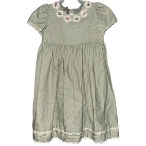 Good Lad of Philadelphia Vintage Girls Sz 6X Light Green Linen Floral Neck Dress